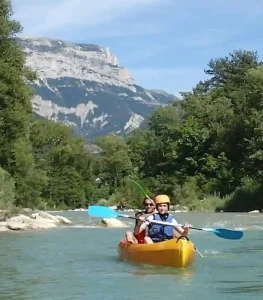 Canoeing-kayak descent on Drôme River on a sunny summer day